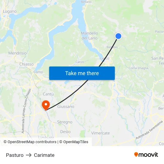 Pasturo to Carimate map