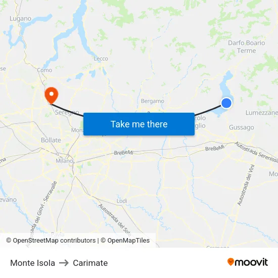 Monte Isola to Carimate map