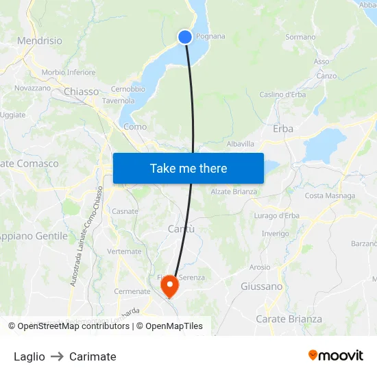 Laglio to Carimate map