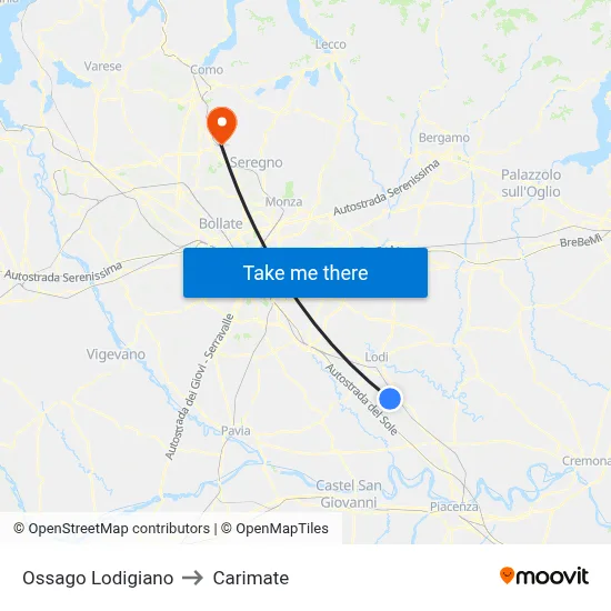 Ossago Lodigiano to Carimate map