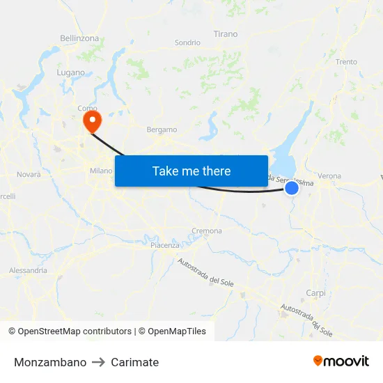 Monzambano to Carimate map