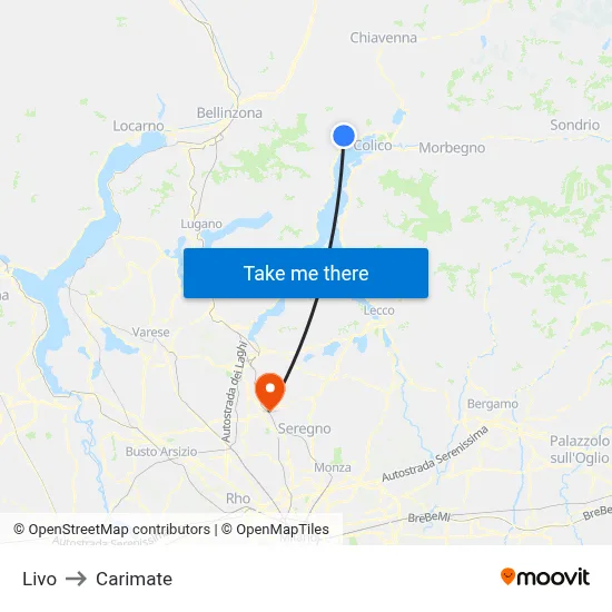 Livo to Carimate map
