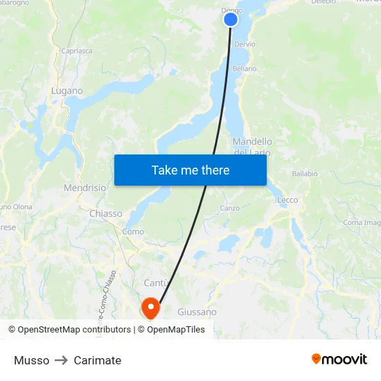 Musso to Carimate map