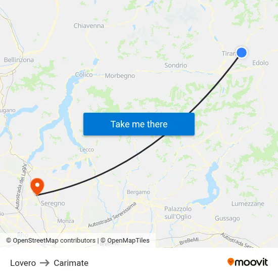 Lovero to Carimate map