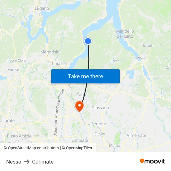 Nesso to Carimate map