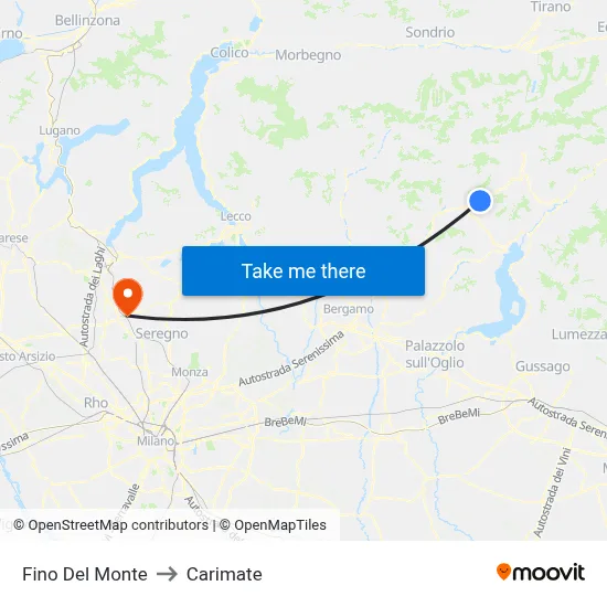 Fino del Monte to Carimate map