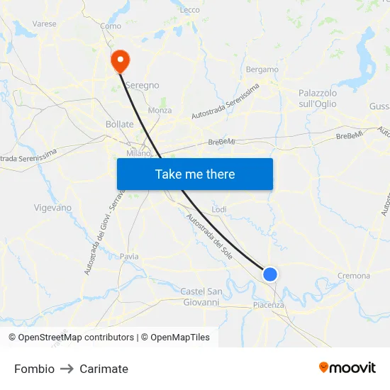 Fombio to Carimate map