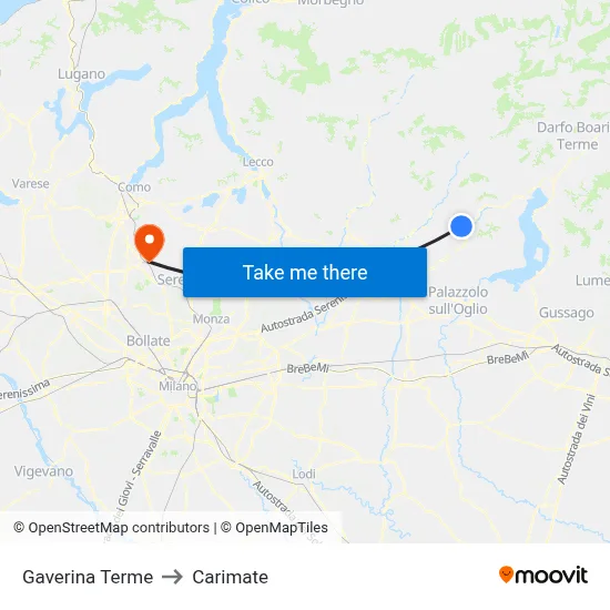 Gaverina Terme to Carimate map
