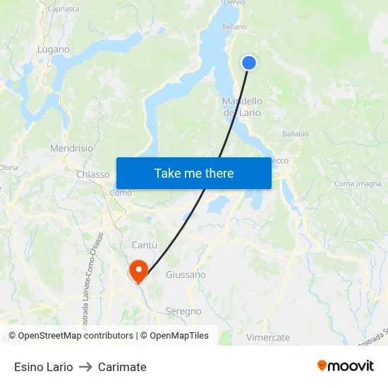 Esino Lario to Carimate map
