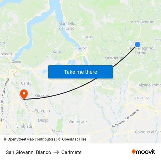 San Giovanni Bianco to Carimate map