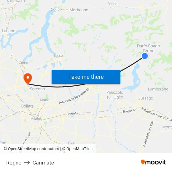 Rogno to Carimate map