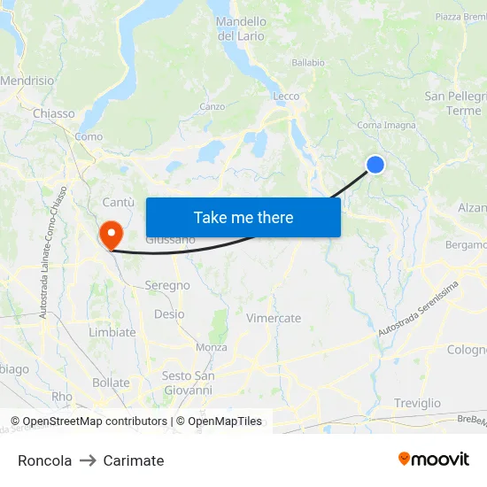Roncola to Carimate map