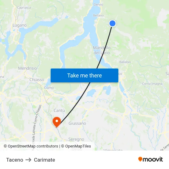Taceno to Carimate map