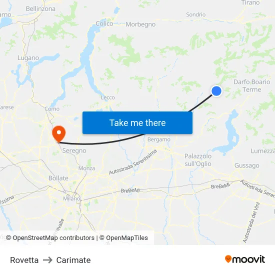 Rovetta to Carimate map