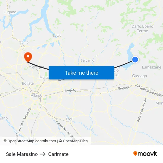 Sale Marasino to Carimate map