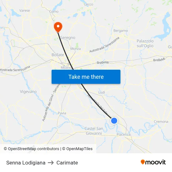 Senna Lodigiana to Carimate map