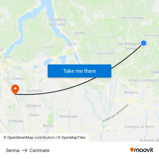 Serina to Carimate map