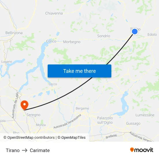 Tirano to Carimate map