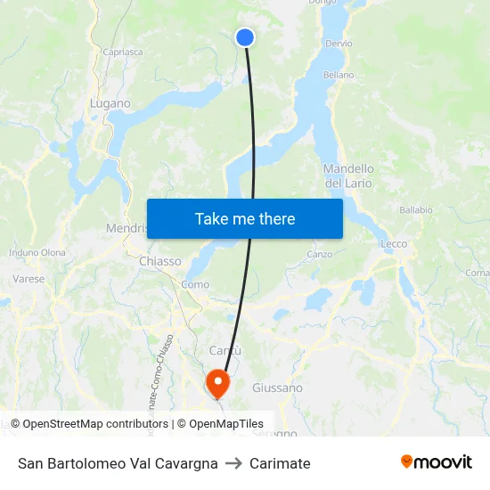 San Bartolomeo Val Cavargna to Carimate map