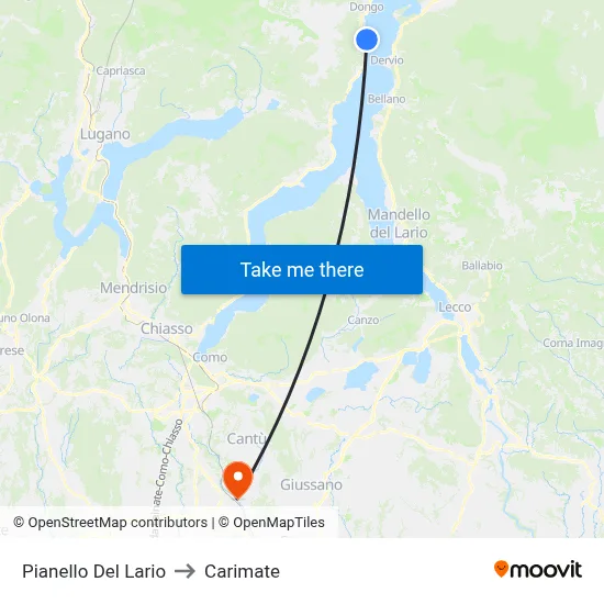 Pianello Del Lario to Carimate map