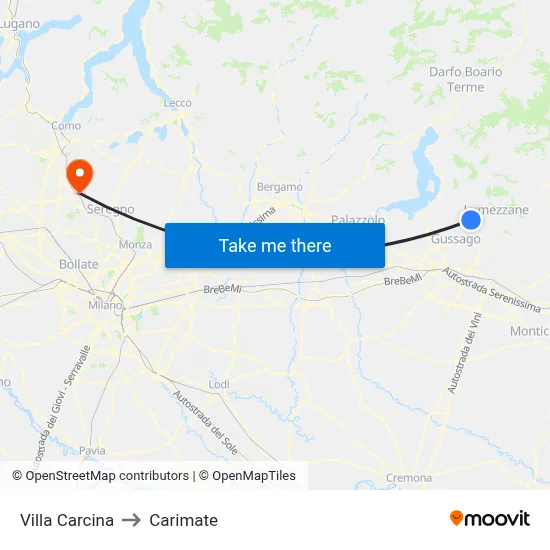 Villa Carcina to Carimate map