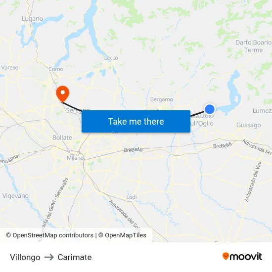 Villongo to Carimate map
