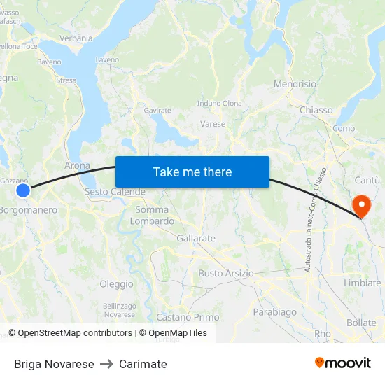 Briga Novarese to Carimate map