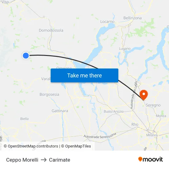 Ceppo Morelli to Carimate map