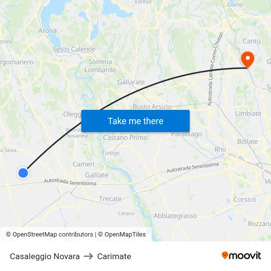 Casaleggio Novara to Carimate map