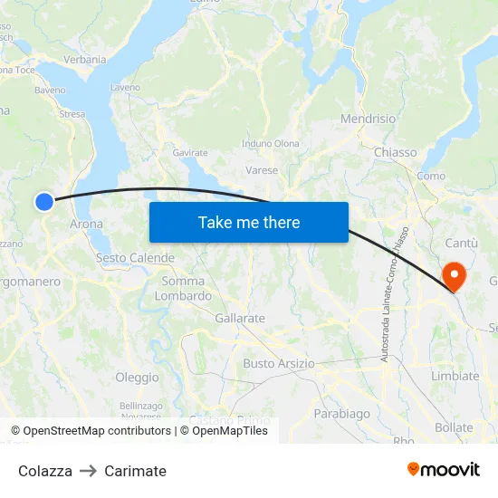 Colazza to Carimate map