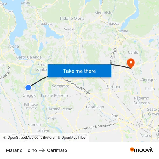 Marano Ticino to Carimate map