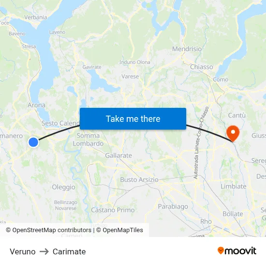Veruno to Carimate map