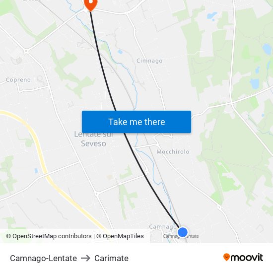 Camnago-Lentate to Carimate map