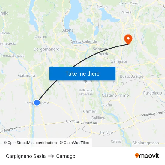 Carpignano Sesia to Carnago map