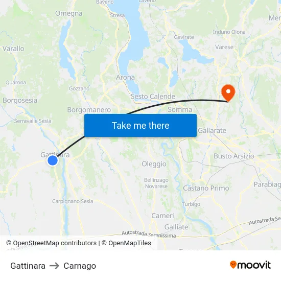 Gattinara to Carnago map
