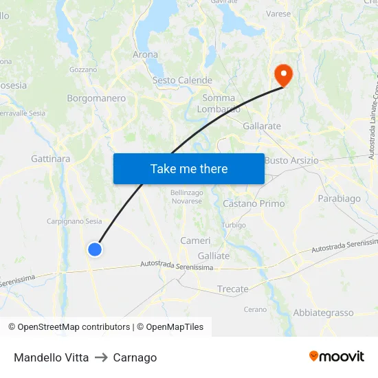 Mandello Vitta to Carnago map