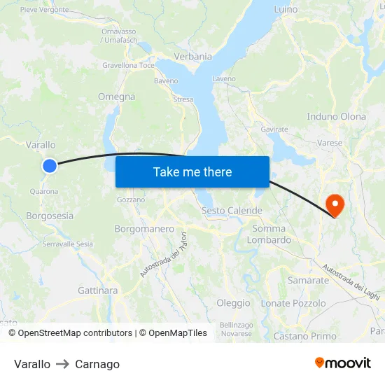 Varallo to Carnago map