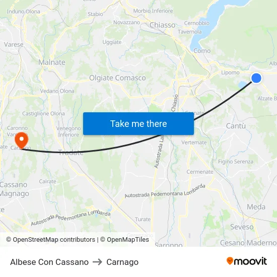 Albese con Cassano to Carnago map