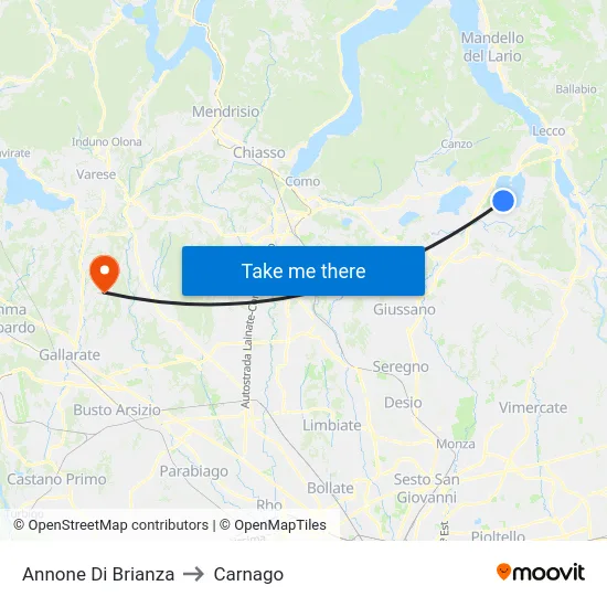 Annone di Brianza to Carnago map