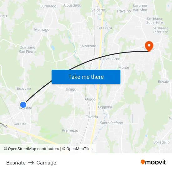 Besnate to Carnago map