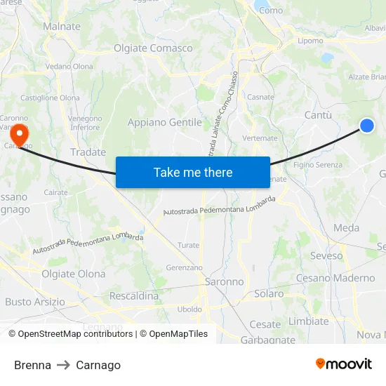 Brenna to Carnago map