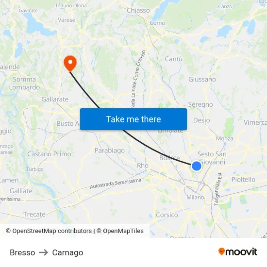 Bresso to Carnago map