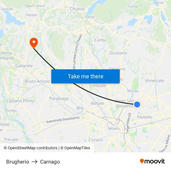 Brugherio to Carnago map