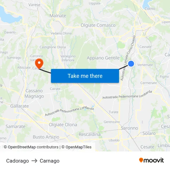 Cadorago to Carnago map