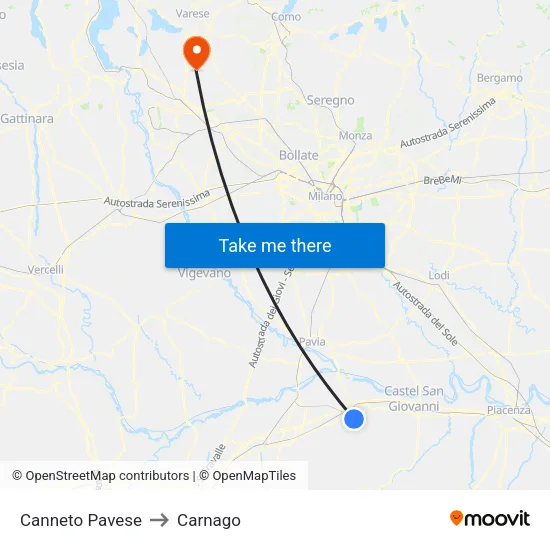 Canneto Pavese to Carnago map