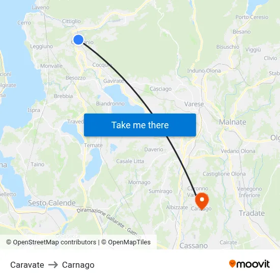 Caravate to Carnago map
