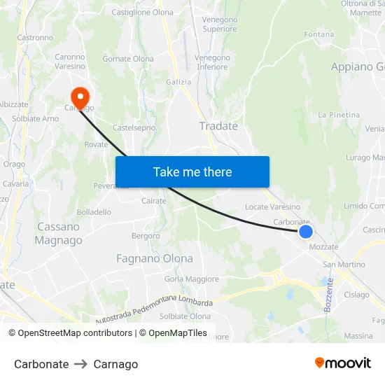 Carbonate to Carnago map