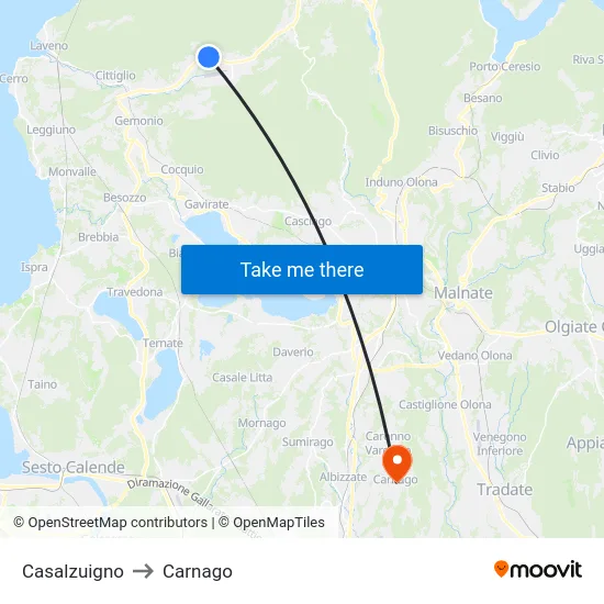 Casalzuigno to Carnago map