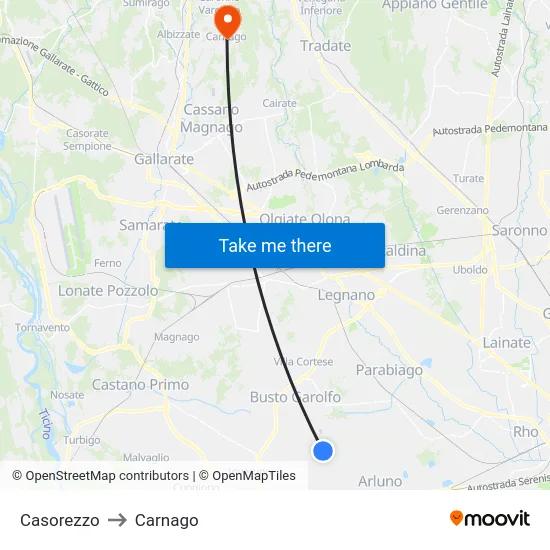 Casorezzo to Carnago map