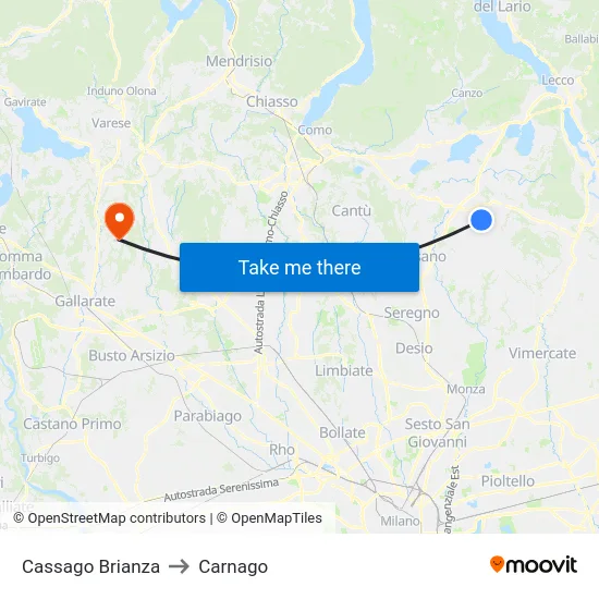 Cassago Brianza to Carnago map